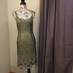 Marina Beaded Green Cocktail Dress - Size 8P